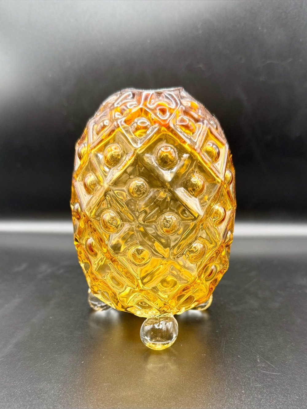 Vintage Fenton Amber Glass Pineapple Egg 3 Footed Hobnail Figurine 1960s- EUC